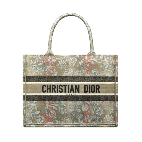 TÚI Christian Dior Book Tote Metallic Green Dior Brocart Embroidery