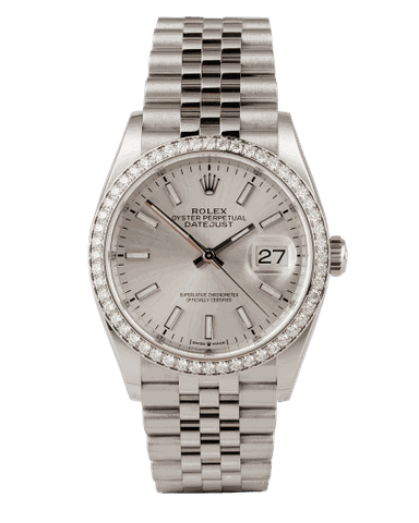 Đồng hồ Rolex Datejust Diamond Bezel Black Dial mặt số màu bạc