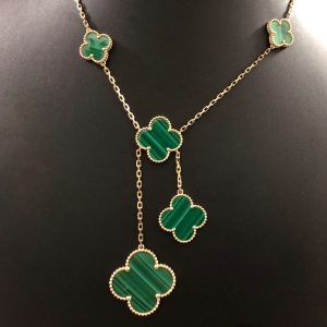 Vòng cổ Van Cleef & Arpels 6 Motifs Malachite vàng hồng 18K