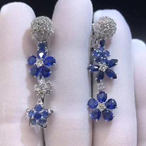 Bông tai Van Cleef & Arpels Folie des Prés Sapphire xanh vàng trắng 18K