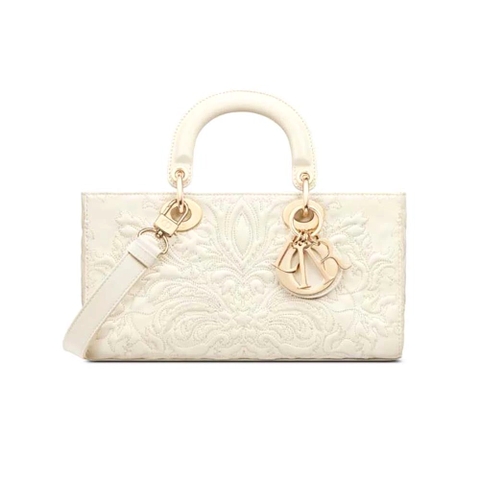 TÚI Dior Women Medium Lady D-joy Bag Latte Quilted-Effect Lambskin with Ornamental Motif