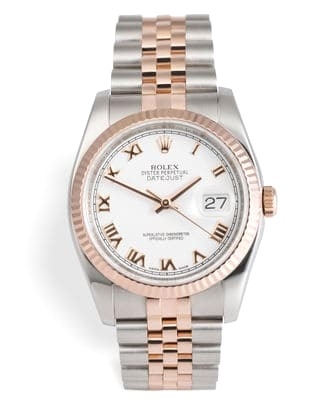 Đồng hồ Rolex Datejust Rose Gold & Steel White Dial mặt số màu trắng