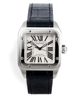 Đồng hồ Cartier Santos 100 Medium Self-Winding mặt số màu xanh trắng