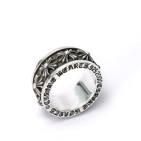 NHẪN CHROME HEARTS HOA VĂN HÌNH THÁNH GIÁ Bạc S925