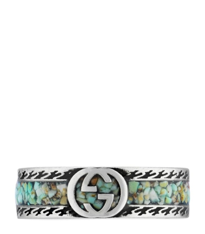 Nhẫn bạc GUCCI khảm trai Sterling Silver Interlocking G Ring