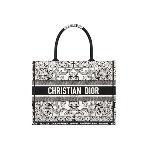 TÚI Christian Dior Book Tote White and Black Dior Bandana Embroidery