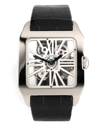 Đồng hồ Cartier Santos Dumont Skeleton mặt số màu xám bạc