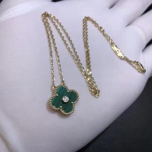 Vòng cổ Van Cleef & Arpels Vintage Alhambra Malachite diamond vàng hồng 18K