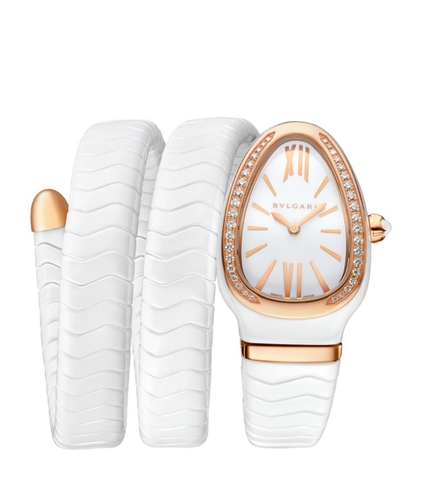 Đồng hồ BVLGARI  Rose Gold,White Ceramic and Diamond Serpenti Spiga 35mm mặt số màu trắng