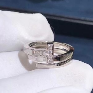 Nhẫn Tiffany & Co T vuông vàng trắng 18K