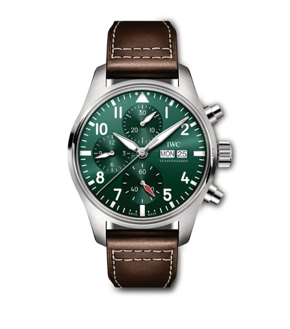 Đồng hồ IWC Stainless Steel Pilot’s Chronograph Watch mặt số màu xanh lá cây