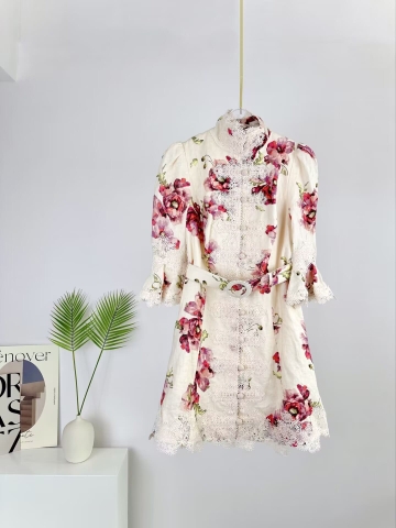 VÁY ZIMMERMANN Vintage Flower Short Sleeve Mid Dress High Classy