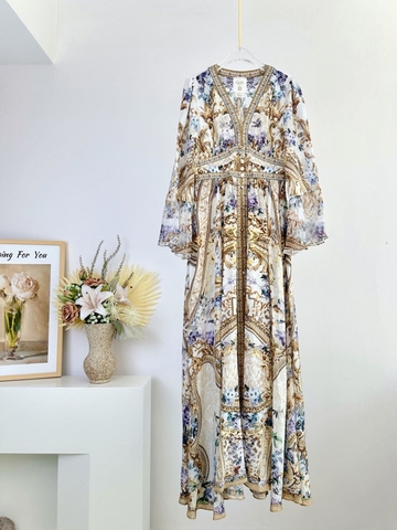 VÁY CAMILLA Silk Embellished V-Neck Maxi Dress High Classy