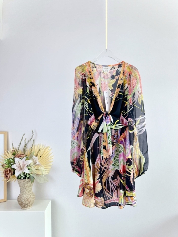 VÁY CAMILLA Silk Embellished V-Neck Midi Dress High Classy