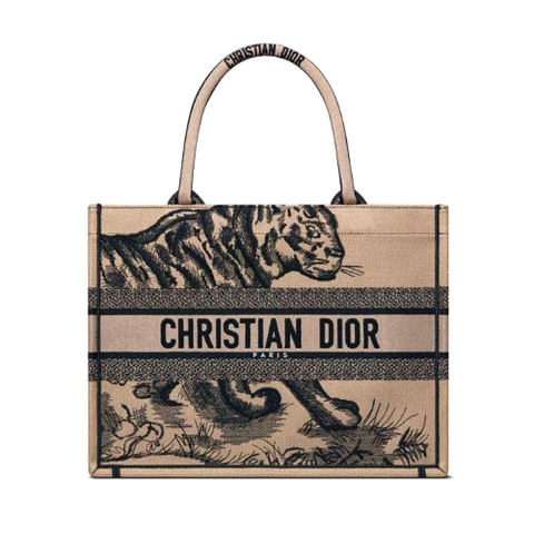 TÚI Christian Dior Book Tote Brown and Black Macro Toile de Jouy Tiger Embroidery
