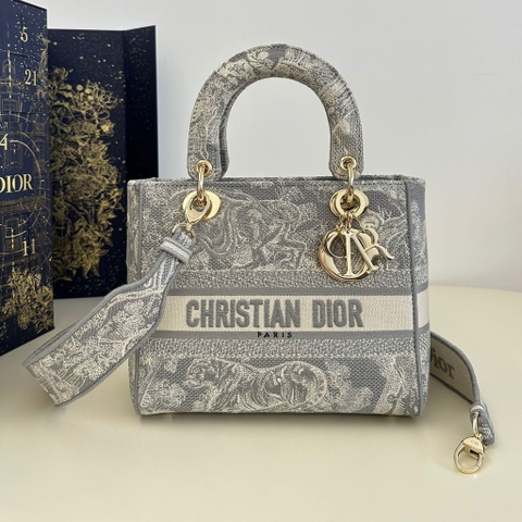 TÚI CHRISTIAN DIOR Lady D-lite Bag Gray Toile de Jouy Reverse Embroidery