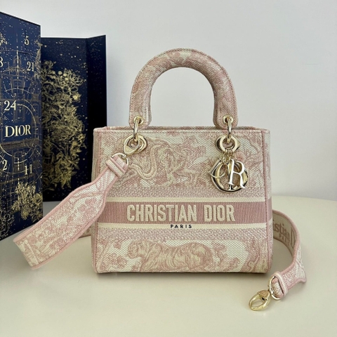 TÚI CHRISTIAN DIOR Lady D-lite Bag Gray and Pink Toile de Jouy Reverse Embroidery