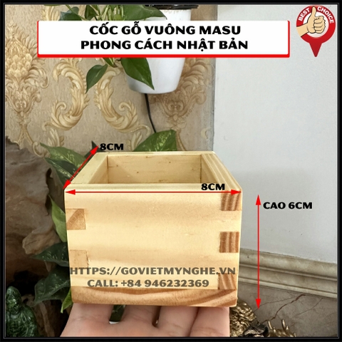 Cốc gỗ vuông Masu trang trí món ăn phong cách ẩm thực Nhật Bản - 8cm x 8cm - Gỗ thông tự nhiên