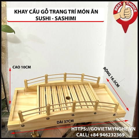 [Dài 37cm - Hàng chuẩn Nhật] Khay cầu gỗ trang trí Sushi Sashimi Nhật Bản _ Khay gỗ trang trí món ăn - 2 tầng - Gỗ thông