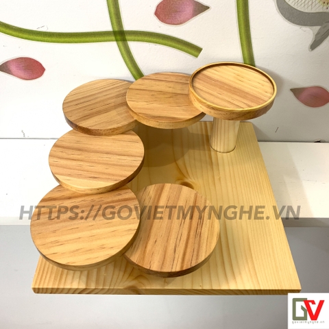 Khay gỗ trang trí khay gỗ bậc thang trang trí Sushi - 5 Tầng hình tròn - Gỗ thông tự nhiên