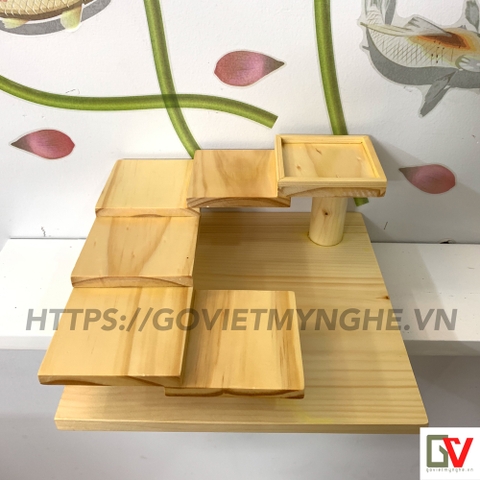 Khay gỗ trang trí khay gỗ bậc thang trang trí Sushi - 5 Tầng hình vuông - Gỗ thông tự nhiên