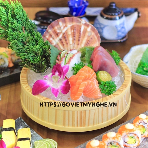 Khay gỗ sushi sashimi gỗ trang trí trưng bày món ăn Nhật Bản | hình Tròn Size Φ25cm- Gỗ thông