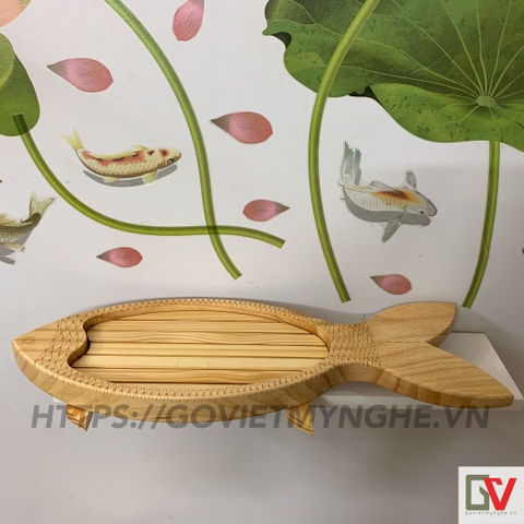 Khay Gỗ Trang Trí Sushi - Sashimi Nhật Bản - Khay gỗ hình con cá trang trí món ăn - Dài 50cm