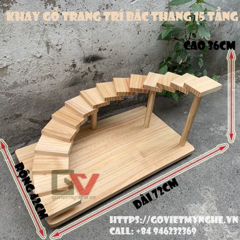 [Hàng Đặt Trước] Khay gỗ trang trí món ăn - Khay gỗ trang trí bậc thang 15 tầng - Gỗ thông tự nhiên