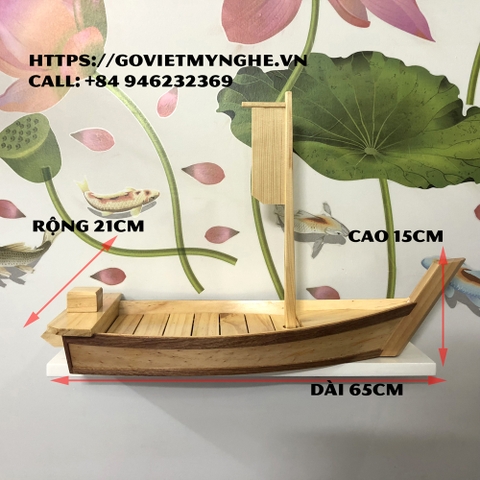 [Dài 65cm - 1 cột buồm] Khay gỗ đựng sushi - khay gỗ thuyền đựng sashimi thuyền gỗ sushi - Gỗ thông