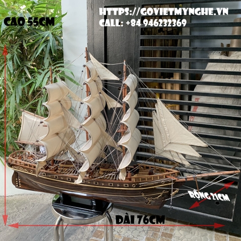 [Dài 76cm - Xuất Khẩu] Mô hình thuyền gỗ thuyền trang trí tàu chiến cổ Cutty Sark - Gỗ muồng đen - Thân tàu dài 60cm - Buồm vải bố