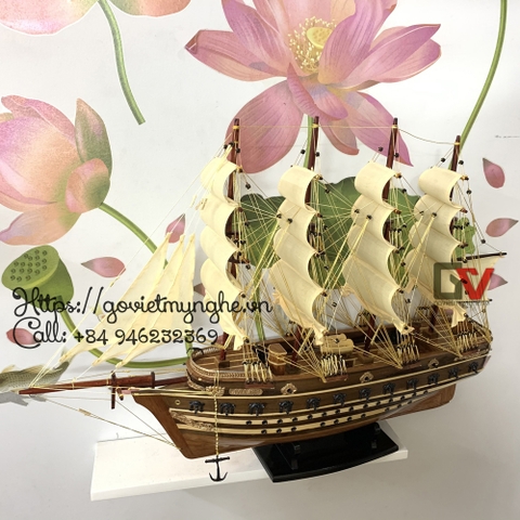 Mô hình thuyền gỗ thuyền trang trí tàu chở hàng Jylland - Thân tàu dài 60cm - Buồm màu Trắng Vàng - Gỗ Xoan Đào