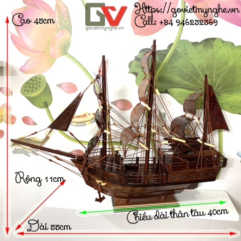 [Dài 55cm] Mô hình gỗ thuyền chở hàng - thuyền buôn Thái Lan - Thân tàu dài 40cm - Gỗ Cẩm Lai