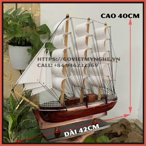[Giao nguyên chiếc] Mô hình thuyền gỗ trang trí tàu chở hàng Le Belem - Dài 42cm - Buồm Trắng