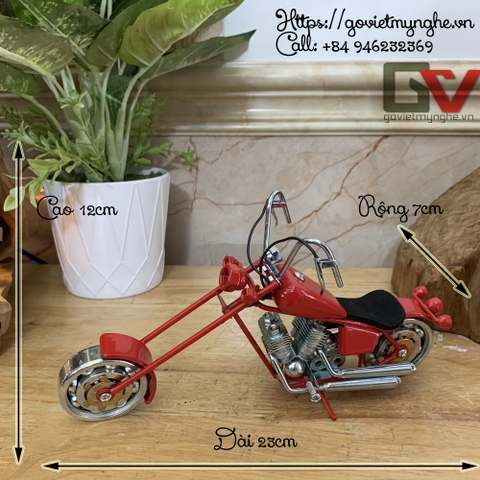 Mô hình xe sắt mô tô Harley Davidson Chopper trang trí bàn làm việc - Dài 23cm - Mỹ nghệ sắt - Màu đỏ