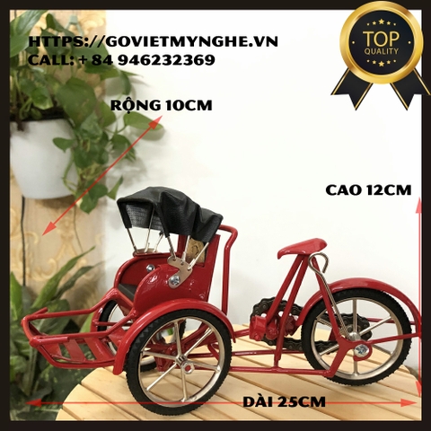 Mô hình xe xích lô sắt trang trí quà tặng đối tác bản sắc Việt Nam - Dài 25cm - Màu đỏ