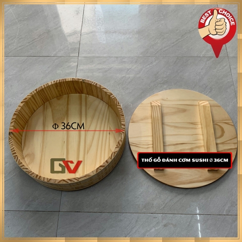 Thố gỗ đánh cơm Sushi hay Thố gỗ trang trí Φ 36cm, Cao 9cm + Nắp gỗ