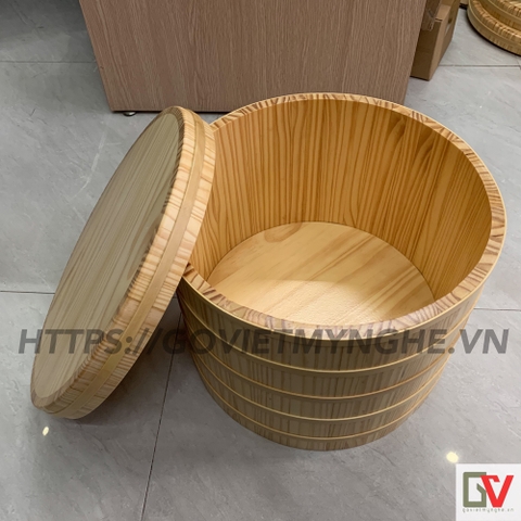 Thố gỗ ủ cơm Sushi hay Thố gỗ trang trí Φ 33cm - Cao 25cm + Nắp gỗ