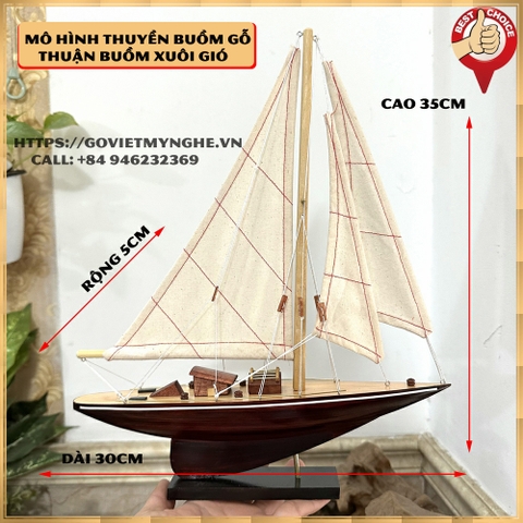 [Lắp ráp sẵn] Mô hình thuyền gỗ trang trí du thuyền gỗ Shamrock V - Dài 30cm - Gỗ tự nhiên - Buồm vải