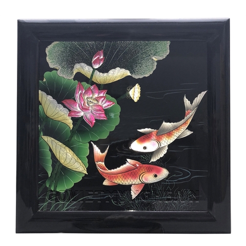 Tranh Sơn Mài Hoa Sen - Cá Chép Vẽ Đắp Nổi N2 - 40x40cm