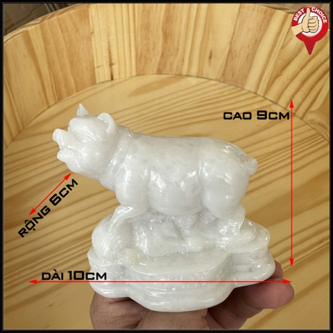 Tượng đá con Heo tượng đá trang trí phong thủy bàn làm việc cho tuổi Hợi - Chiều cao 9cm - Màu trắng đá non nước