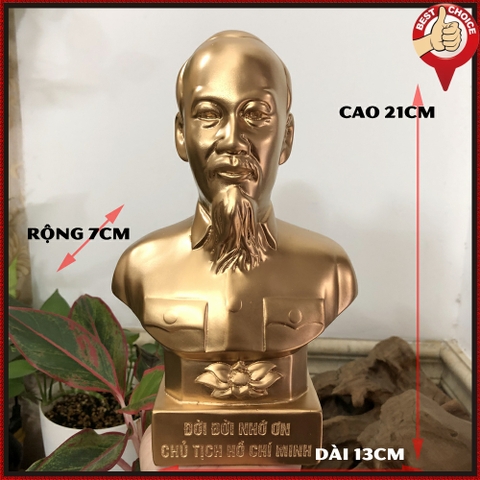 Tượng đá trang trí tượng bán thân Bác Hồ Chủ Tịch Hồ Chí Minh - Size Lớn Cao 21cm - Màu nhũ đồng