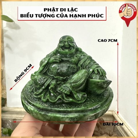 Tượng đá trang trí tượng Phật Di Lặc ngồi - biểu tượng cho sự hạnh phúc - Cao 7cm - Màu xanh lục bích