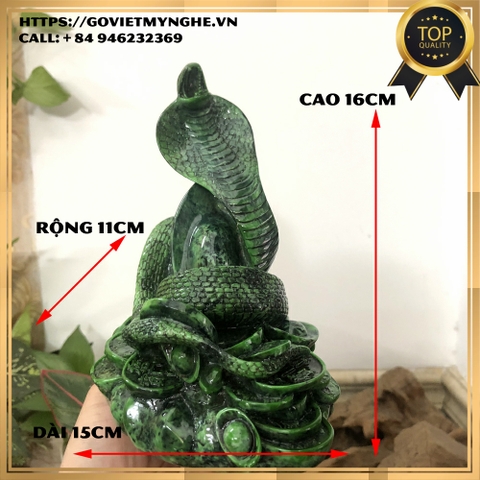 Tượng đá trang trí phong thủy tượng con Rắn ôm tài lộc phong thủy bàn làm việc - Chiều Cao 16cm - Xanh lục bích