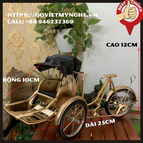 Mô Hình Xe Xích Lô Sắt Trang Trí Nhà Cửa - Size Lớn- Dài 25cm - Màu Nhũ Đồng Không Gỉ - Mỹ Nghệ Sắt Việt Nam