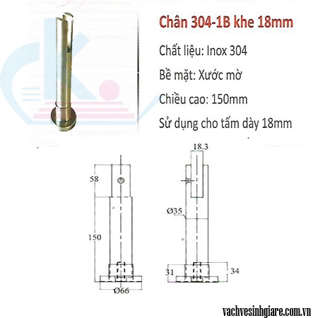 Chân 304-1B khe 18mm