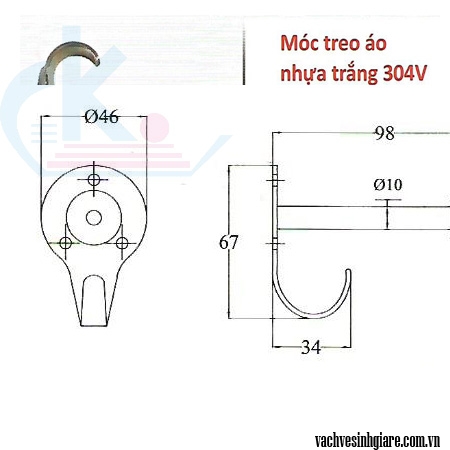 Móc treo áo nhựa trắng 304V