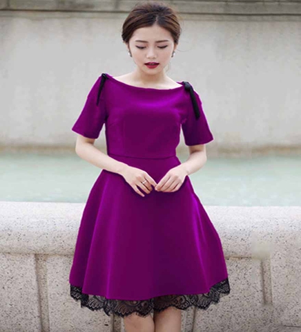 Đầm công sở dáng chữ A màu tím thiết kế trẻ trung thanh lịch