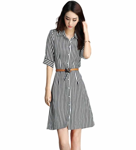 Vẻ đẹp nổi bật của đầm công sở kẻ sọc dáng ôm