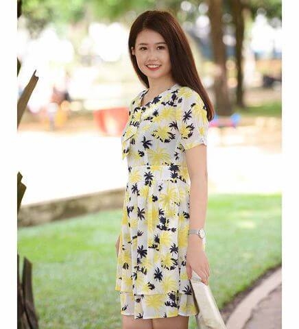 Đầm xòe công sở thắt nơ 2 tầng