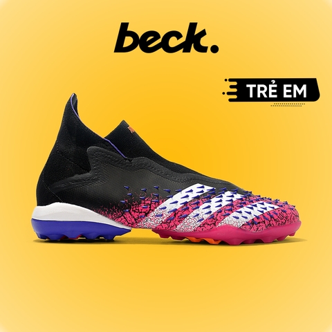 Giày Bóng Đá Trẻ Em Adidas Predator Freak+ Đen Hồng Không Dây Cổ Cao TF